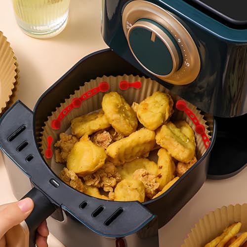 Airfryer Magnete für Backpapier, Air Fryer Magnetische Silikon-Schnallen-Set für Pergamentpapier, 4 Stück, Küchenzubehör mit langen und kurzen Clips (Rot)