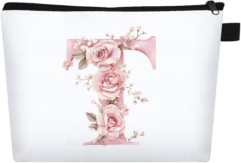 Necessaire FIDWALL personalizada com inicial floral, zíper e estampa de letra