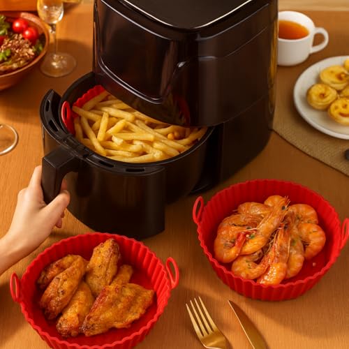 Image of Zulaxy Reusable Silicone Air Fryer Liners - Non Stick Air Fryer Basket Baking Tray with Handles, BPA Free Food Grade, Heat Resistant & Dishwasher Safe (8 Inch, Pack of 2)