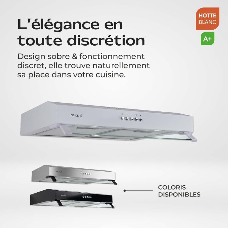 Hotte casquette Rivage 60 cm en blanche - Performance A+ design extra-plat Beldeko - 3