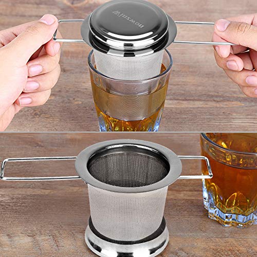 Colador de té, Winzwon Filtros de té Parafiltro y Tapa/bandeja de goteo, Colador de té de Doble Asa y Gran Capacidad… - Imagen 5