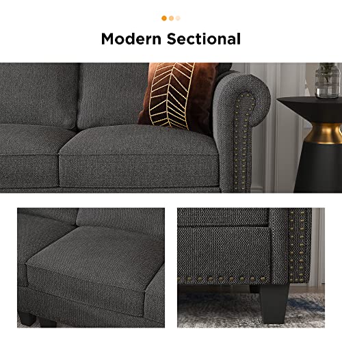 Nolany Convertible Sectional Sofa L-Shape Sectional Couch With Reversible Chaise 4 Seat Sectional Sofa Couch For Small Space Dark Grey #TOP6