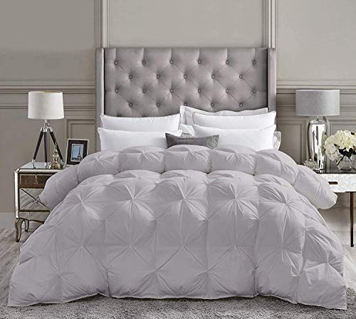 Saferay Green All Season Luxury Hotel Quality Pintuck Style Organic Cotton 1 Piece Pinch Pleat Comforter with 4 Corner Tabs 500 GSM Machine Washable Oversized King Plus 128x120 Silver