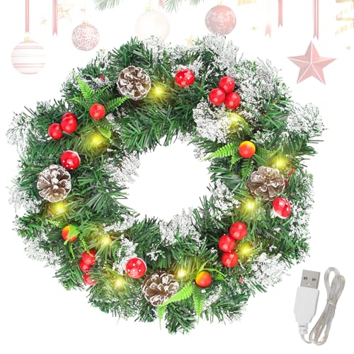GZGXKJ 40cm Türkranz Weihnachten LED Weihnachtskranz für Tür Reine...