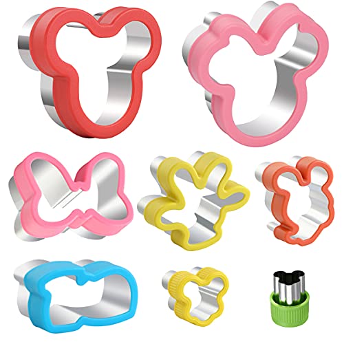 FIRETREESILVERFLOWER Mickey sandwich biscuit Cookie cutter set, 8Pcs Minnie Cartoon Sandwich Knife Biscuit Knife Vegetable Knife food Grade Children Biscuit Knife Mold