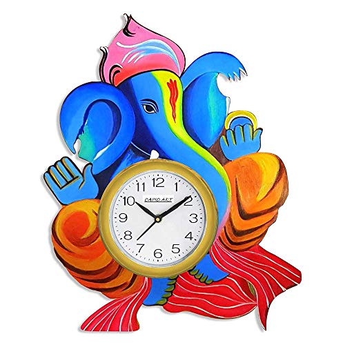 Image of Lord Ganesha Wooden Wall Clock Round Vintage Antique Analog Clock for Home & Office Decor (13 x 16 Inch)