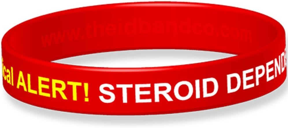 The ID Band Company Taking Steroids Medical Alert Silicone Wristband, Medium, Red, 1 Units,18cm