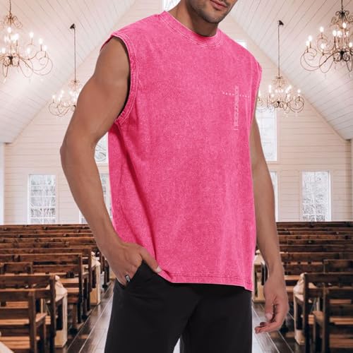 Image of Christian Gym Workout Tank Tops for Men Vintage Bible Verse Cross Graphic Sleeveless Muscle Shirts Acid Wash Tanks Top