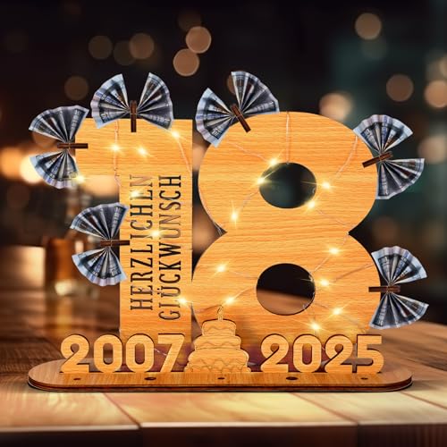 LUZOON 2025 Geldgeschenke Geburtstag 18 Geburtstagszahlen Holz Schild...