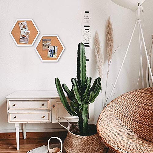 Corksidol Cork Tiles 12"X12" - 1/2" Thick -Bulletin Board-Cork Board- Modern Framed Hexagon Cork Board Tiles For Floor/Wall/Diy-4 Pack-20 Push Pin Wood Clips（White） #TOP3