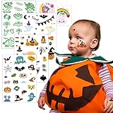 ハロウィーンタトゥーシール 子供 かわいいコモンとぴかぴか光るボディアートシール デザイン水転写 Fanoshon 4枚入 一時的ハロウィン 仮装 フェイス シール ペイント