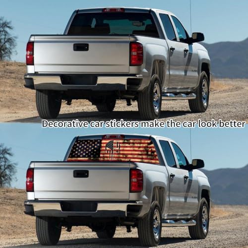 Image of Rear Window Decals for Trucks - 65x17.3 in Back Window Decals Fit Most Pickup Trucks SUV, Vinyl American Skull Flag Back Window Decal for Car Personalized Decoration - Skull Decal-4-S