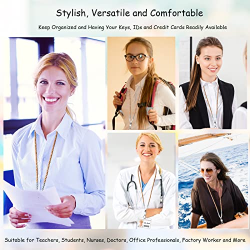 Image of Teacher Lanyard Lanyards for ID Badges Keys Women Wood Silicone Beaded Lanyard with ID Holder Work Jewelry