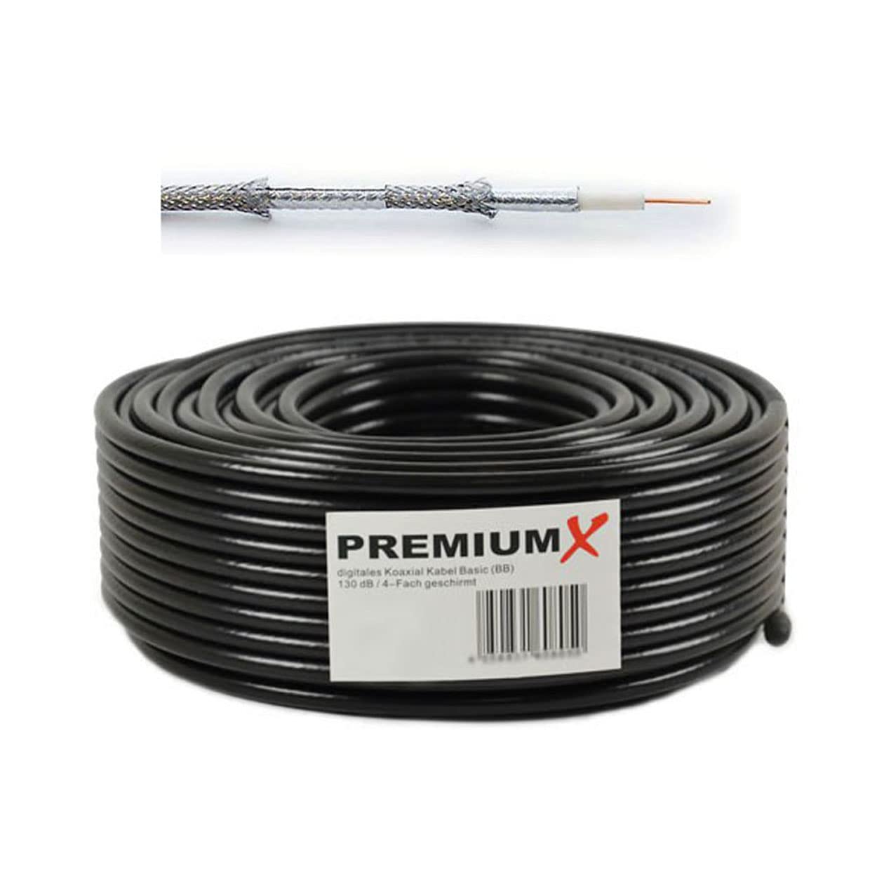 PremiumX Satelliten-Komplettanlage 60cm Satellitenschüssel Anthrazit Quad LNB 50m Antennen-Kabel SAT TV Receiver FullHD
