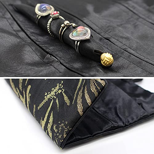 2Pcs Chinese Silk Embroidery Brocade Jewelry Roll Bag With Tie Close, Travel Accessories Pouch Organizer For Necklaces Earrings Brooches Bracelets Rings, Compact Case And Easy To Carry(Blackgrey) #TOP1