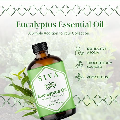 Image of Siva Eucalyptus Essential Oil 4 Fl Oz - for Diffuser, Skin & Hair Care - Ideal for Aroma, Massage & DIY Blends- with Dropper