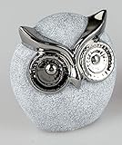  Formano Deko-Eule 15cm Stone - Silber aus Grauer Keramik in Stein-Optik gefertigt und mit Silber-glänzendem Element veredelt