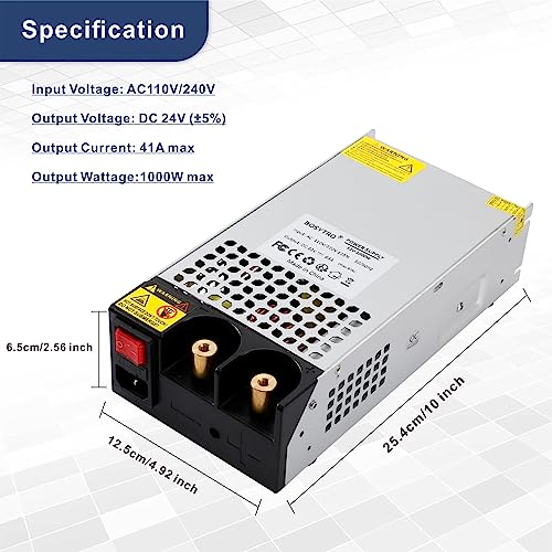 24V DC Power Supply 1000W AC to DC Converter SMPS 41A Switching Power Supply Transformer for 3D Printer, RV, Led Strip, Motor Pump, CCTV, Electronic Instruments, Lab Computer (1000, Watts)2