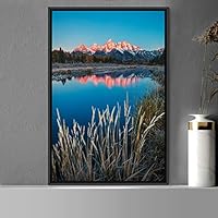 Framed Canvas Wall Art Mountain Lake View Global Landscape Mountain Multicolor Photography Relax/Calm - 16x24 inches