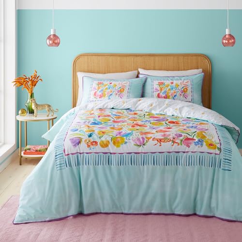 Appletree - Multi-Colour Floral Paisley Duvet Cover - King Bedding Size (230 x 220cm) - Soft 100% Cotton - Piped Edge - Rainbow Floral Duvet Cover - Bright Colour Duvet - Flower & Animal Bed Set