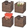 mDesign Woven Farmhouse Kitchen Cubby Food Storage Organizer Bin, Cube Container Organization for Pantry Cabinets, Cupboards, Shelves, Countertop, Store Potatoes, Onions, Fruit, 4 Pack, Espresso Brown