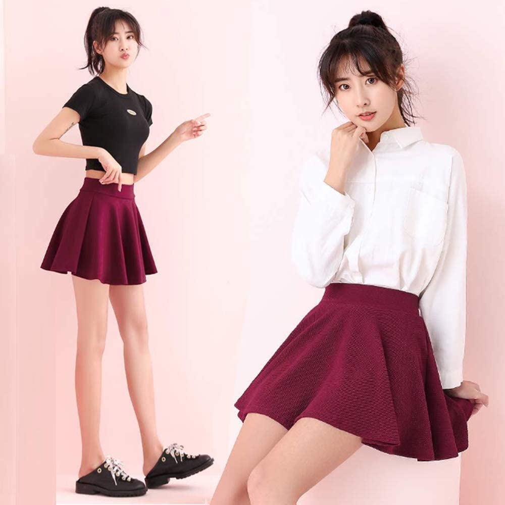 Mehrang Girl's/Women's Classic Stretchy All Time Trendy Skater Skirt with Attached Inner Shorts and Flared Inskirt (32, Maroon) 2