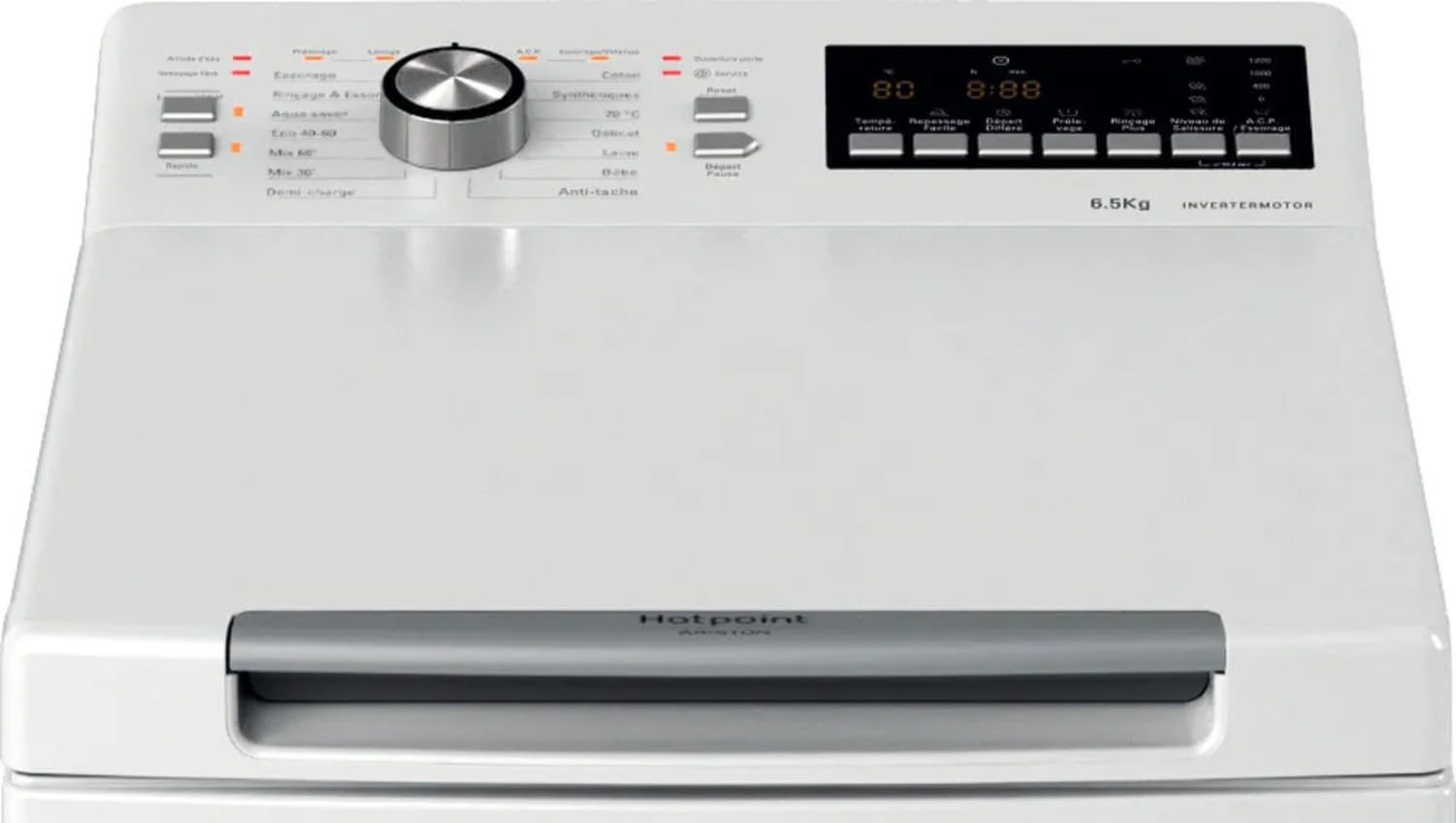 Hotpoint - WMTG6526BFR Lave-linge Top - Capacité 6,5 kg - Chargement Supérieur, 1200 tr/min - Moteur Induction, Ouverture Douce - Départ Différé - Classe Énergétique A - Blanc