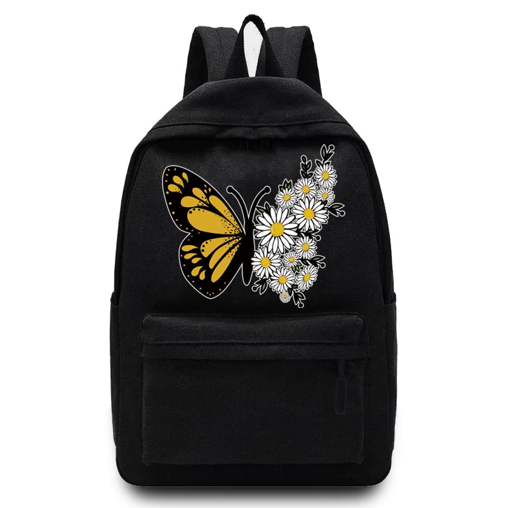 Basics Backpack/Daypack with Padded Shoulder Straps, Side Pockets Hiking Daypack Walking Rucksack Foldable Camping for Water Bottle and Laptop Sleeve, (Daisy Butterfly)