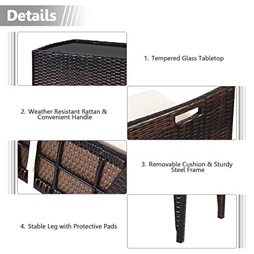 Giantex 3 Pcs Cushioned Outdoor Wicker Patio Set Convention Bistro Set With Patio Sofa Chairs Garden Lawn Space Saving Conversation Furniture No Assembly (Light Brown) #TOP3
