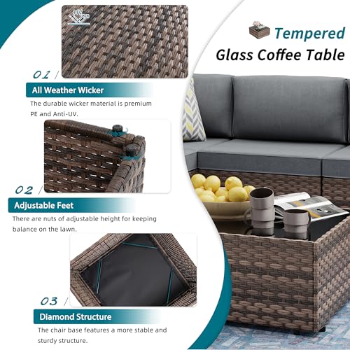 image for SUNLEI 5 Piece Patio Furniture Sets, Low Back All-Weather Rattan Secti