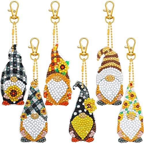 6 Pack Diamond Painting Keychains Kit Sunflower Gnome Spring Garden Summer Farmhouse Buffalo Plaid Sunflower Elf 5D Diy Diamond Painting Spring Summer Gnome For Beginners Kids Adults (Sunflower) #TOP4