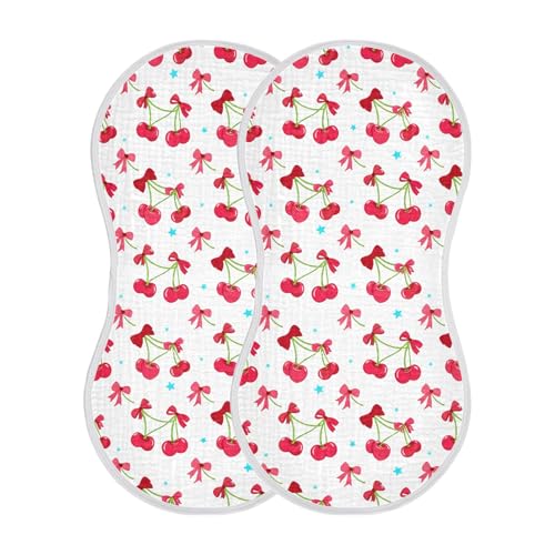 xigua Red Cherries with Bows Muslin Baby Burp Cloths Set of 2, Super Soft & Absorbent Burping Rags, Cotton Burp Clothes Shower Gift for Newborn, Baby Girls and Boys2