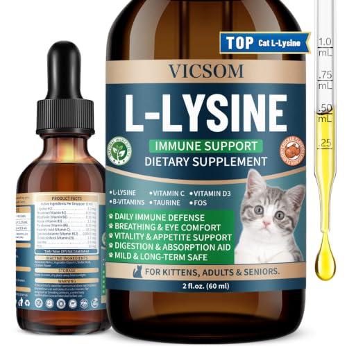 L-Lysine for Cats Cat Lysine Supplement for Immune Support Feline Respiratory Sneezing Runny Nose Eye Function Natural Strengthen Defenses Chicken Flavor 60 ML