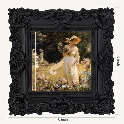 Image of eletecpro 4x4 Vintage Picture Frame with Real Glass Cover, Ornate Antique Photo Frame, Display 4x4 Picture for Tabletop or Wall, Black Home Decor for Gallery Art