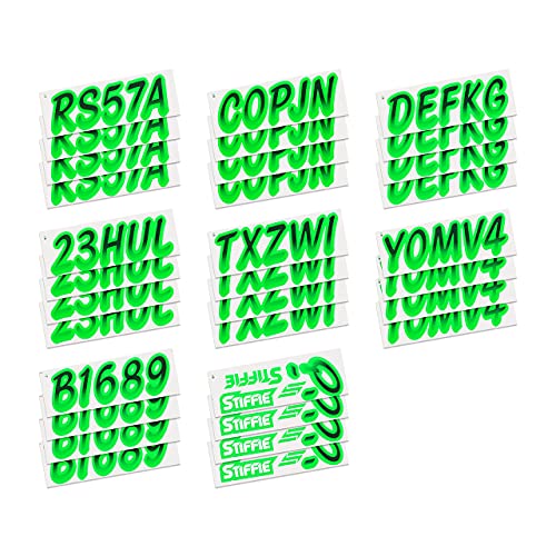 Stiffie Whipline Black/Electric Green 3" Alpha-Numeric Registration Identification Numbers Stickers Decals For Boats & Personal Watercraft #TOP3