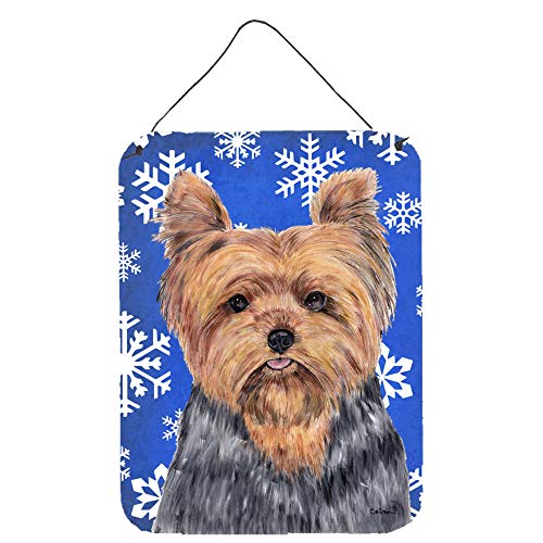 Caroline's Treasures SC9388DS1216 Yorkie Winter Snowflakes Holiday Aluminium Metal Wall or Door Hanging Prints, 16" x 12", Multicolor