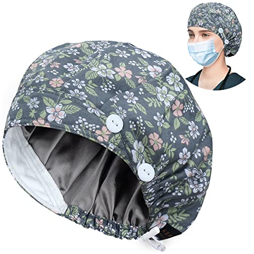 Image of ABAMERICA Bouffant Caps with Button and Sweatband, Adjustable Scrub Caps for Women Men, One Size Multi Color