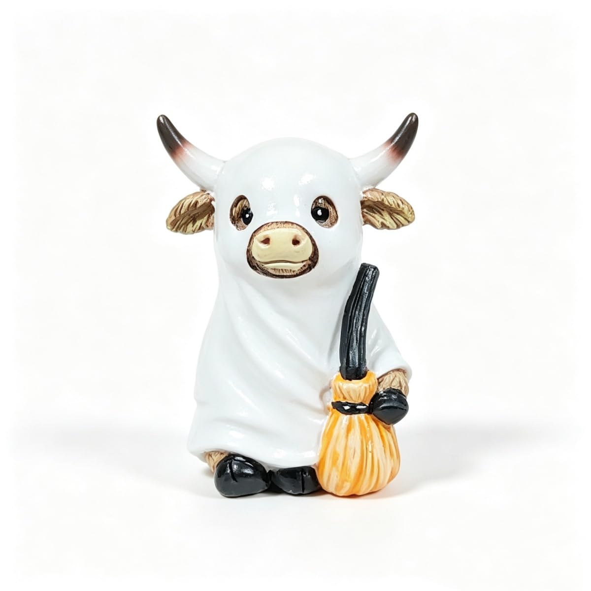 SolvixEdge 1Pc Funny Halloween Highland Cow Figurine, Resin Mummy Ghost Witch Cow Statue, Spooky Fall Mini Ornament for Home Office Tiered Tray Desk Mantel Shelf Festival Decoration