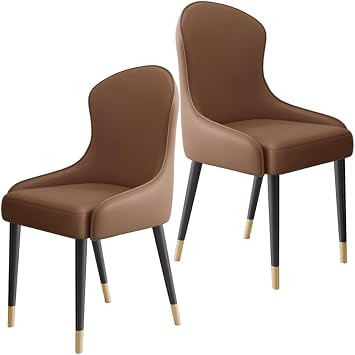 YVYKFZD Leather Dining Chairs, Dining Room Chairs Set of 2/4, Kitchen Chair with Metal Leg and Backrest, Upholstered Comfy Side Chair, for Bedroom Living RoomCoffee A,2 pcs