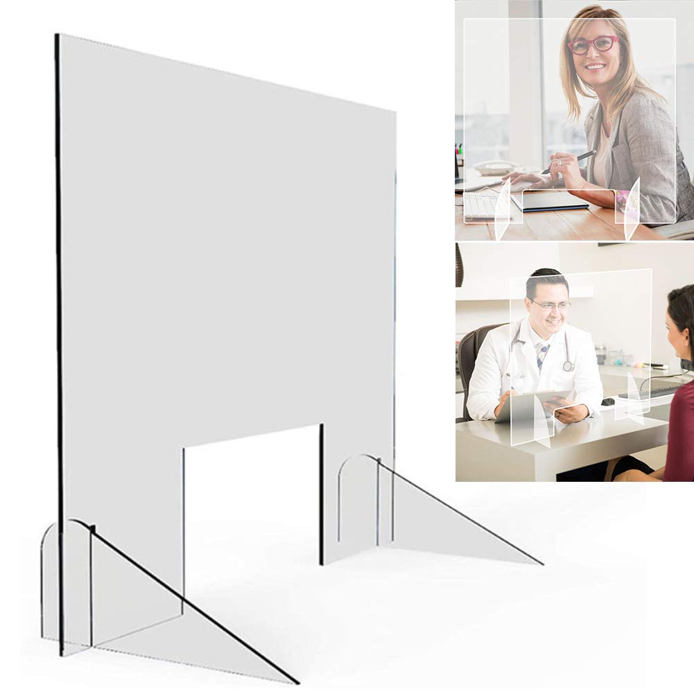 Sneeze Guard for Counter And Desk, 16" W X 16" H Acrylic Protection Barrier Shield, Clear Reception Protective Sneeze Guard Panel with Opening for Workers & Customers