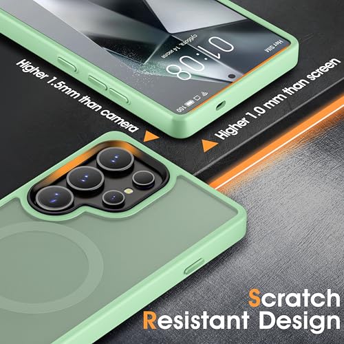 Image of Oterkin Magnetic for Samsung Galaxy S25 Ultra Case Matte [Compatible with MagSafe][Frosted Translucent][Military Grade Protection][Shockproof Anti-Scratch] Slim S25 Ultra Phone Case (Green)