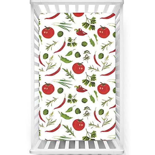 Vegetables Themed Fitted Crib Sheet,Standard Crib Mattress Fitted Sheet Soft And Breathable Bed Sheets-Baby Sheet For Boys Girls,28“ X52“,Ruby Fern Green White #TOP19
