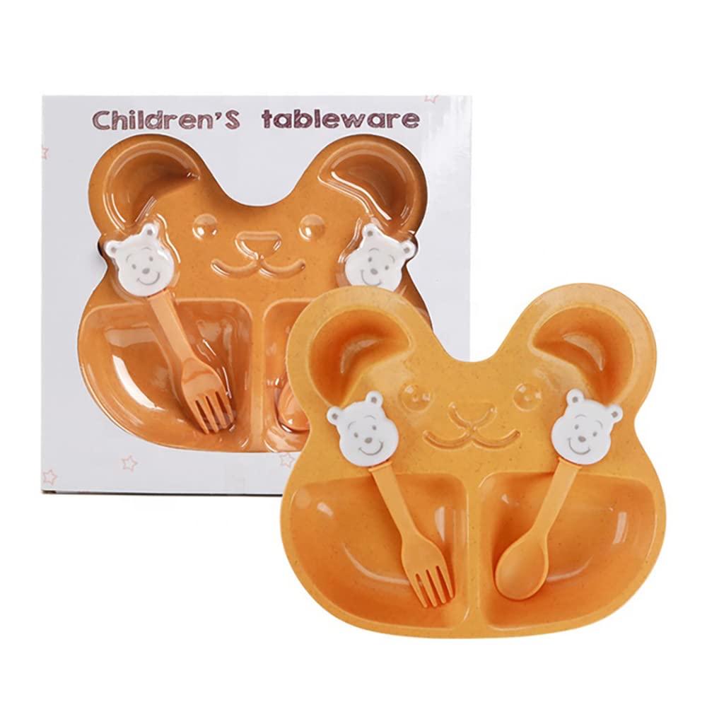 DEALPICK Bamboo Baby Tableware Set, Eco Friendly Bamboo Fiber Dinner Set for Weaning Toddlers/Kids with Spoon and Fork 1