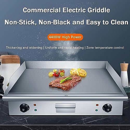 Piastra per barbecue da banco con piastra calda, 4400 W, in acciaio inox Teppanyaki, con doppio controllo della temperatura 50-300 ℃ e foro per perdite di olio, per cucina e ristorante