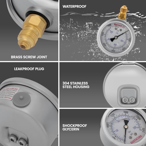 Image of Hydraulic Pressure Test Kit with 3 Gauges(160 /250 /400bar, 2400 /3500 /6000psi), 6 Test Couplings, 2 Hoses, for Excavator Machinery Systems, Packed in Durable Case