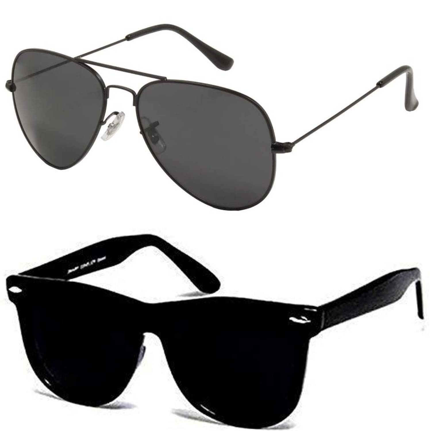 Younky Black Aviator & Rectangular Combo Sunglasses for Men And Women with UV Protection (Lens Black & Black || Frame-Blac...