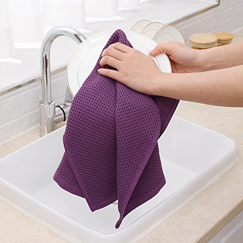 Image of Homaxy 100% Cotton Waffle Weave Kitchen Dish Towels, Ultra Soft Absorbent Quick Drying Cleaning Towel, 13 x 28 Inches, 12-Pack, Purple