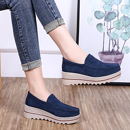 Image of YING LAN Women Slip On Loafers Comfort Suede Moccasins Wide Low Top Shoes