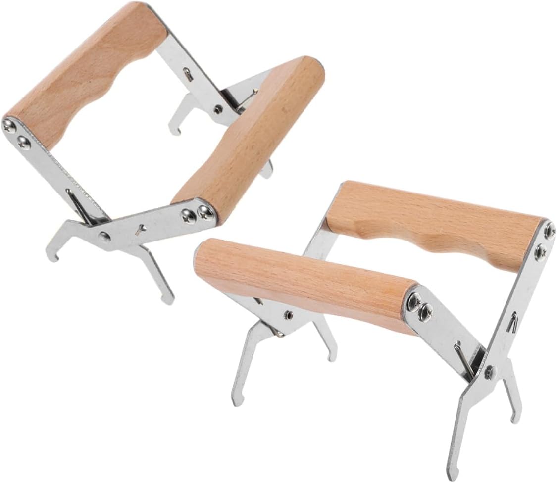 SEWACC 2pcs Steel Beehive Frame Gripper and Holder Tool with Wooden Handle for Beekeeping Hive Inspection and Honey Harvesting