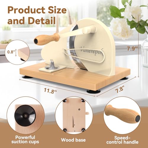 Image of vanerepok Upgrade Manual Bread Slicer for Homemade Sourdough Bread, Classic Hand Crank Home Bread Slicer With Scale Line and Steel Fence, Sharp Blade, Adjustable Width for Homemade & Commercial Use